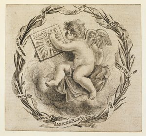 Abonnementkarte für den Maskenball im Carlisle House, 22. Mai. Ein geflügelter Cherub von English School