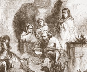 Taboriten beten in einer Höhle, Illustration aus Die Geschichte des Protestantismus von James Aitken Wylie, veröffentlicht 1878 von English School