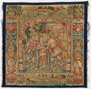 Wandteppich-Paneel mit der Königin von Saba, die Salomo trifft, hergestellt in Sheldon, England von English School
