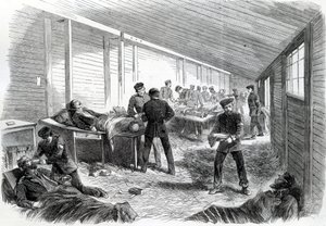 Temporäres Feldlazarett hinter der zweiten preußischen Parallele bei Düppel, 1864 von English School
