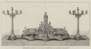 Testimonial präsentiert an den Earl of Iddesleigh (Sir Stafford Northcote) (Gravur)