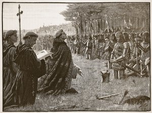 Dankgebet der englischen Armee nach der Schlacht von Agincourt, 25. Oktober 1415, Illustration aus Cassells Illustrierter Geschichte Englands