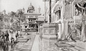 Der Akal Takht oder Akal Bunga, Harmandir Sahib (Goldener Tempel) Komplex, Amritsar, Punjab, Indien im Jahr 1864, aus Hutchinsons Geschichte der Nationen, veröffentlicht 1915 von English School