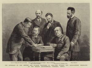 Das Annähern der britischen und russischen Grenzen in Asien, die russischen und anglo-indischen Delegierten beim jüngsten Geographischen Kongress in Venedig von English School