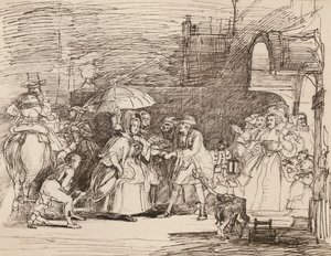 Die Ankunft des reichen Verwandten, nach Wilkie, aus einer Feder- und Tintenzeichnung von English School