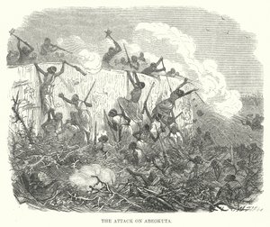 Der Angriff auf Abeokuta (Gravur) von English School