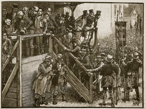 Der Clare-Wettbewerb: Vater Murphy führt seine Pächter zur Wahl, Illustration aus Cassells Illustrierter Geschichte Englands von English School