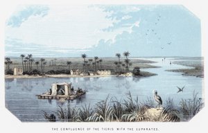 Der Zusammenfluss von Tigris und Euphrat (farbiger Stich) von English School