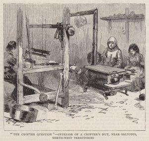 "Die Crofter-Frage", Innenansicht einer Crofter-Hütte in der Nähe von Saltcots, Nordwest-Territorien von English School