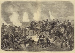 Der Kronprinz von Preußen und sein Stab in der Schlacht von Wörth, Seine Königliche Hoheit befiehlt den letzten Angriff (Stich) von English School