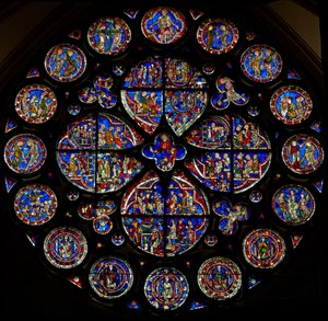 Das Auge des Dekans, Jüngstes Gericht und andere eingefügte Tafeln (Rosenfenster - innen)