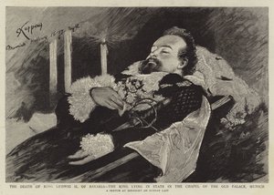 Der Tod von König Ludwig II. von Bayern, der König aufgebahrt in der Kapelle des alten Palastes, München