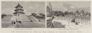 Die Zerstörung durch Feuer des Himmelstempels, Peking, China von English School