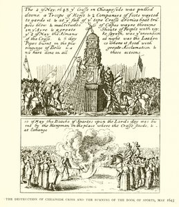 Die Zerstörung des Cheapside-Kreuzes und das Verbrennen des Buches der Sportarten, Mai 1643 von English School
