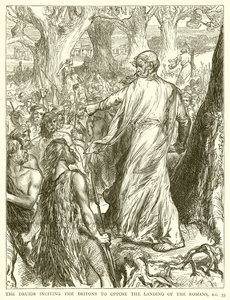 Die Druiden ermutigen die Briten, die Landung der Römer zu verhindern, 55 v. Chr. von English School