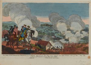 Der Herzog von York (1763-1827) besiegt die Franzosen bei Cateau, 26. April 1794, aus einer Reihe von Szenen des Siebenjährigen Krieges, veröffentlicht von F. West, 1834 von English School