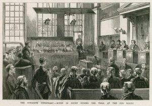 Die Dynamit-Verschwörung, Szene im Gericht während des Prozesses am Old Bailey