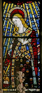 Ostfenster (Ew) mit Darstellung der Jungfrau Maria (komposite Figur) - mit farbigem Glas