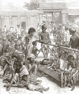 Die Hungersnot in Indien: Einheimische warten auf Hilfe in Bangalore, Oktober 1877 von English School