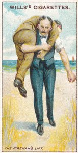Der Feuerwehrmann-Hub Nr. 2, Nr. 19 aus der Erste-Hilfe-Serie von Willss Zigarettenkarten, 1913