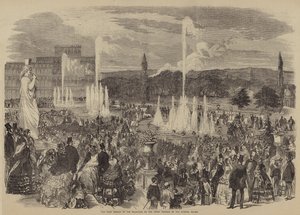 Die erste Vorführung der Brunnen auf der oberen Terrasse des Kristallpalastes von English School