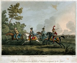Die Flucht von Bonaparte (1769-1821) vom Schlachtfeld von Waterloo im Jahr 1815, 1817 (Aquatinta) von English School