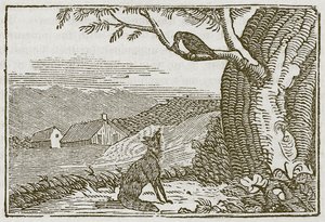 Der Fuchs und die Krähe (Gravur) von English School