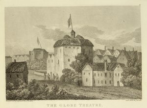 Das Globe Theatre am Bankside, wie es in der Regierungszeit von James I (1566-1625) erschien, nach einer Gravur um 1612, veröffentlicht 1810
