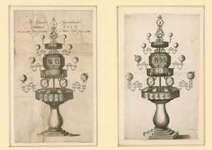 Die große pyramidenförmige und multiförmige Sonnenuhr im Privatgarten von Whitehall, 24. Juli 1669 von English School