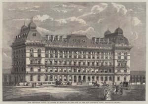 Das Grosvenor Hotel, im Bau auf dem Gelände des alten Grosvenor Basin, Belgravia (Stich) von English School