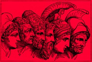 Die Helden des Trojanischen Krieges: Paris, Diomedes, Odysseus, Nestor, Achilles, Agamemnon, Illustration aus Die illustrierte Geschichte der Welt, veröffentlicht um 1880 von English School