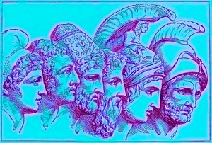 Die Helden des Trojanischen Krieges: Paris, Diomedes, Odysseus, Nestor, Achilles, Agamemnon, Illustration aus Die illustrierte Geschichte der Welt, veröffentlicht um 1880 von English School