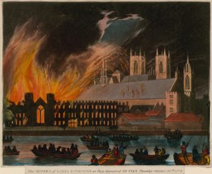 Die Häuser von Lords und Commons, wie sie am 16. Oktober 1834 in Flammen standen von English School