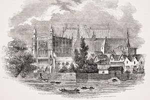 Die Häuser des Parlaments vom Fluss aus zur Zeit von John Hampden, aus 