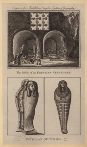 Das Innere eines ägyptischen Grabes, ägyptische Mumien (Stich) von English School