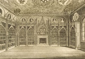 Die Bibliothek, graviert von Godfrey, aus der Beschreibung von Strawberry Hill von Horace Walpole, 1784 von English School