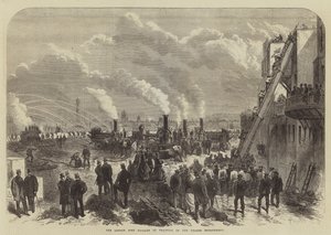 Die Londoner Feuerwehr bei Übungen am Themseufer von English School