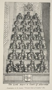 Der Lord Mayor und der Hof der Aldermen, Frontispiz aus De Launes Angliae Metropolis, 1681 von English School