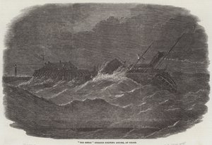 „The Menai“ Dampfer treibt an Land, in Calais (Gravur) von English School