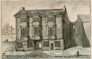 Die alte Falcon Tavern am Ufer, wie sie im Jahr 1805 erschien von English School