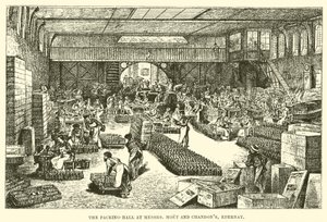 Die Verpackungshalle bei Messrs Moet und Chandon, Epernay (Stich) von English School