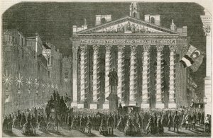 Die Friedensilluminationen an der Royal Exchange, London, 29. Mai 1856