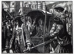 Die Menschen von Edinburgh eskortieren den Herzog von Hamilton zum Holyrood-Palast im Jahr 1706 von English School