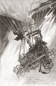 Die Gefahren der Heißluftballonfahrt. Ein Ballon in Schwierigkeiten und kurz vor dem Absturz. Aus The Strand Magazine, veröffentlicht 1896 (Lithografie) von English School