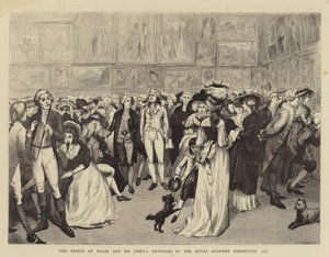 Der Prinz von Wales und Sir Joshua Reynolds bei der Ausstellung der Royal Academy von English School