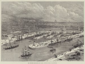 Der vorgeschlagene Manchester-Schiffskanal, geplante Docks in Manchester (Gravur) von English School