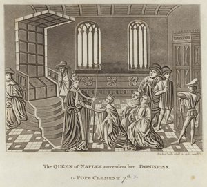 Die Königin von Neapel übergibt ihre Herrschaft an Papst Clemens VII. von English School