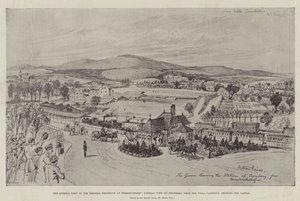 Der Besuch der Königin bei der Kaiserin Friedrich in Friedrichshof, Gesamtansicht von Kronberg, von der Villa Candidus aus, mit Blick auf das Schloss von English School