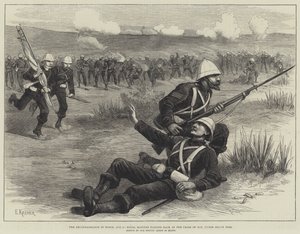 Die Aufklärung in Kraft, 5. August, Royal Marines ziehen sich am Ende des Tages unter schwerem Beschuss zurück (Gravur) von English School