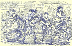 Die Römer entführen die Sabinerinnen, Illustration aus Die komische Geschichte Roms von Gilbert Abbott a Beckett, veröffentlicht um 1850 von English School